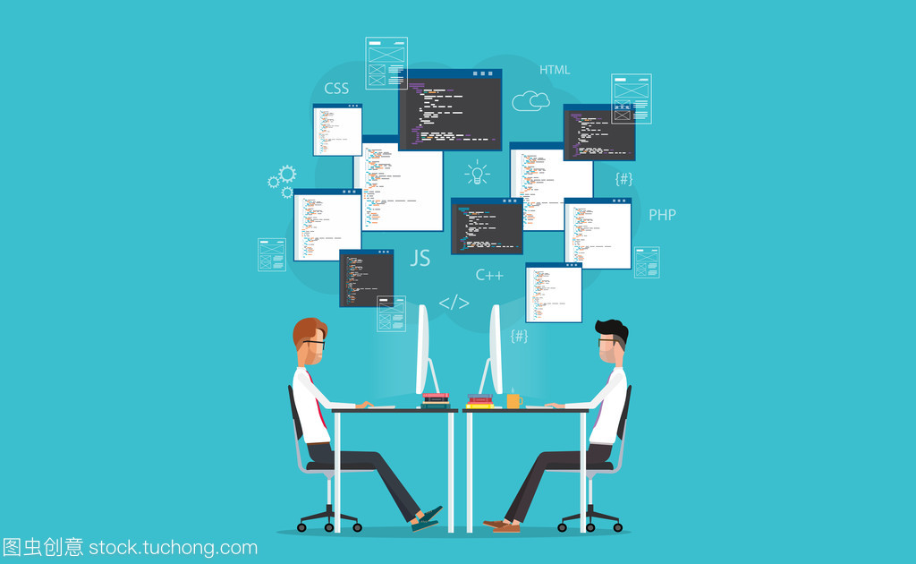 圖形設計和 web 開發(fā)人員在工作場所工作。為網站和應用程序開發(fā)